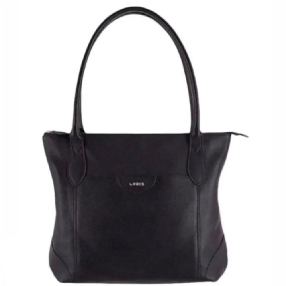 LODIS Large Black Leather Tote Bag